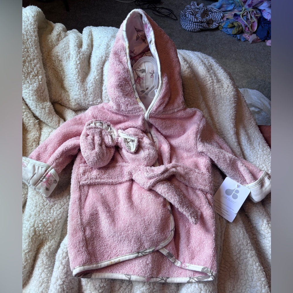 Just Born Pink Baby Hooded Robe